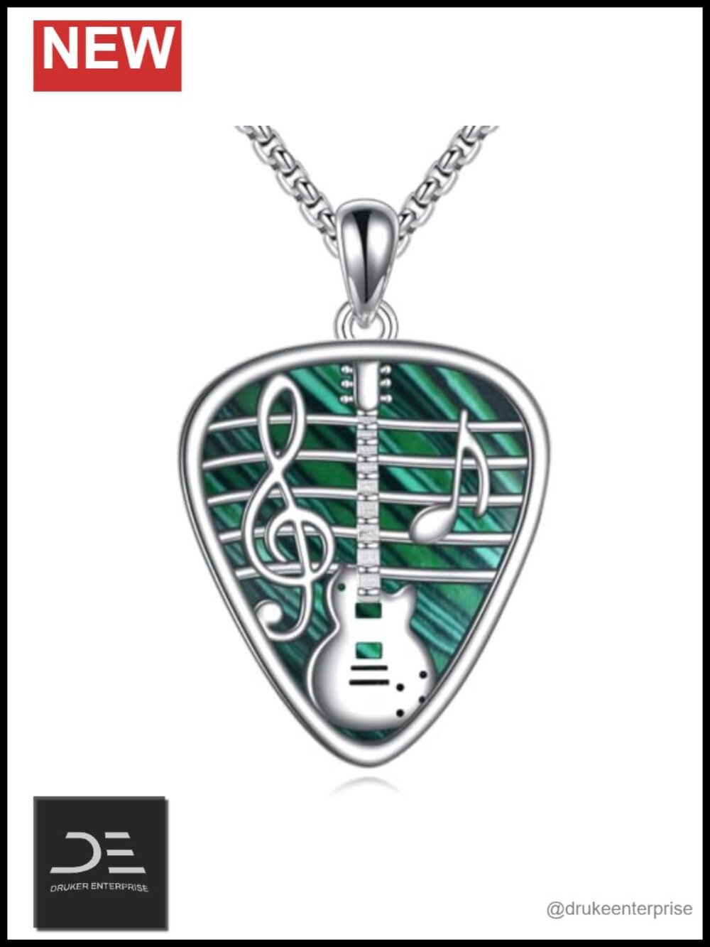 925 Sterling Silver Guitar Pick Necklace Malachite Pendant Jewelry for Women Men